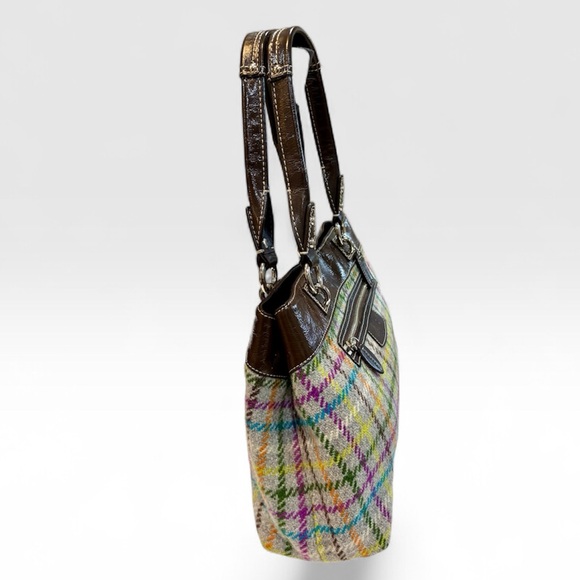 COACH Penelope Tattersall Wool Plaid Satchel Bag  Purple Interior patent trim EU - Picture 7 of 15